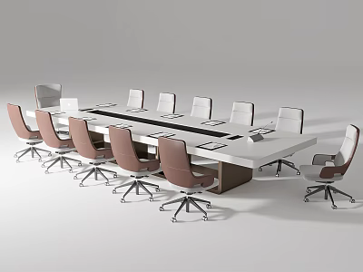 Modern Conference Table With Ergonomic Office Chairs And Wooden Top Design 3d model