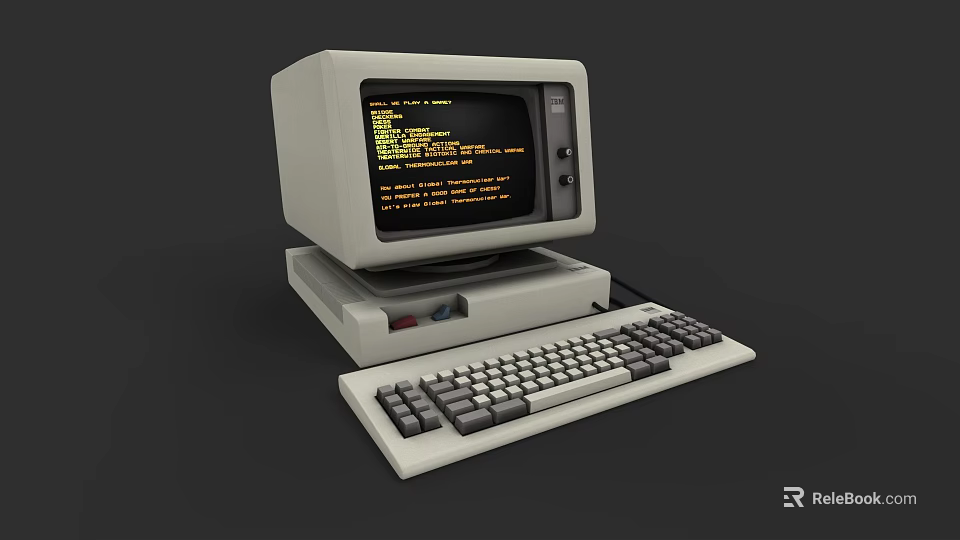 Vintage Electronic Computer With Monitor Keyboard And Green Orange Code Text Displayed On Screen 3d model 