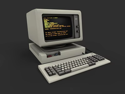 Vintage Electronic Computer With Monitor Keyboard And Green Orange Code Text Displayed On Screen 3d model