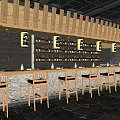 Modern Restaurant Interior With Open Kitchen Bar Counter Wooden Seating And Pendant Lights