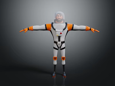 Man in White and Orange Full Body Suit with Helmet Standing Arms Outstretched 3d model