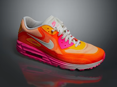 Vibrant Orange Pink White Sneakers With White Laces Air Cushion Sole And Mesh Upper 3d model