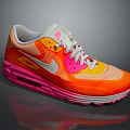 Vibrant Orange Pink White Sneakers With White Laces Air Cushion Sole And Mesh Upper