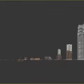Architectural Urban Model Featuring Tall High Rise Buildings Various Colored Facades Construction Site And Crane
