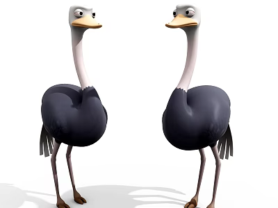 Cute Reptile Characters With Long Necks Dark Bodies And White Faces 3d model