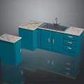 Blue Marble Top Dining Table Set With Drawers And Storage Cabinets Design
