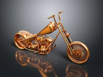 Shiny Gold Custom Motorcycle With Classic Design Spoked Wheels And Glossy Finish 3d model