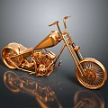 Shiny Gold Custom Motorcycle With Classic Design Spoked Wheels And Glossy Finish