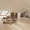 Modern Living Room Open Concept With Sloped Ceiling Skylight Wooden Floor Bookshelf And Glass Railing