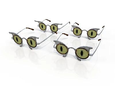 Realistic style monster glasses glasses vintage glasses silver metal frame green resin lenses indoor display flat background design glasses 3d model