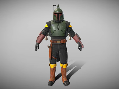 Futuristic Armored Character With Green Armor Yellow Accents Utility Belt And Brown Boots 3d model