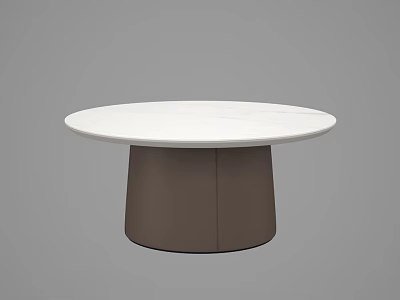 Modern Round Coffee Table With White Marble Tabletop And Brown Base 3d model