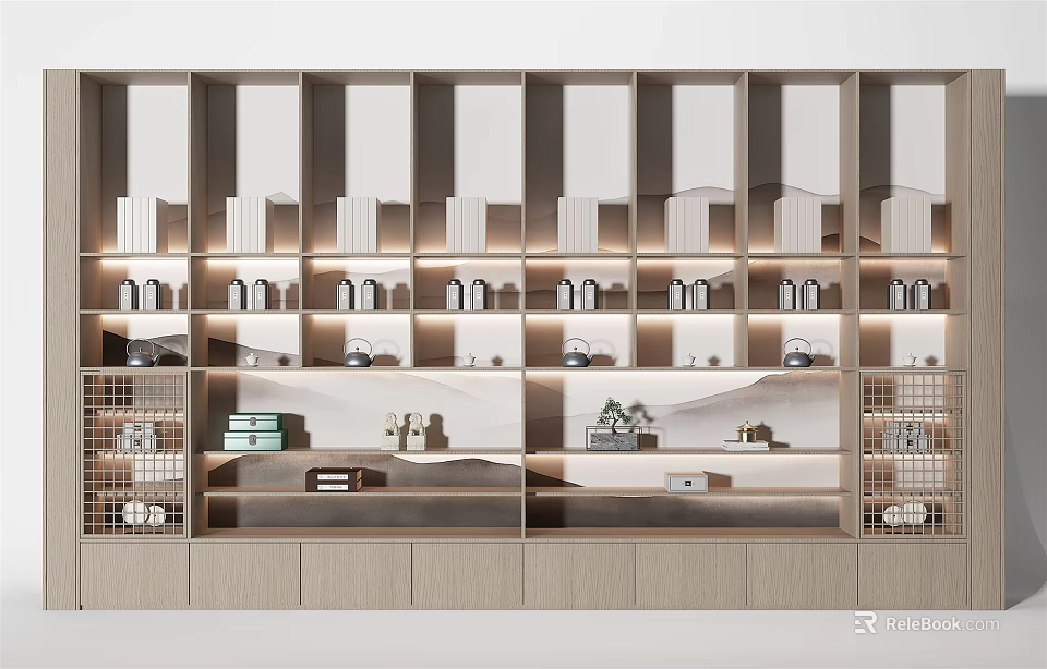 Modern Minimalist Decorative Cabinet With Multiple Compartments And Built in Lighting 3d model