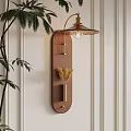 Modern Wall Lamp With Wooden Backboard Brass Accents And Dried Pampas Grass