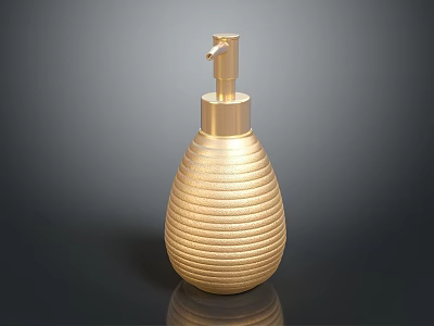Woman Using Golden Striped Soap Dispenser With Press Pump On Black Surface 3d model