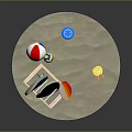 Surfboard Stand With Beach Ball Discs And Outdoor Sports Equipment Setup