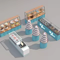 Glass Door Cake Display Shelves with Wooden Frames Cupcake Stands and Blue Counter