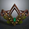 Decorative Lifestyle Crown Accessory With Brown Branch-like Design Green Leaves Golden Accents And Green Gemstone