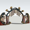 Chinese Style Gate With Golden Dragon Patterns Lanterns And Wave Designs 3d model
