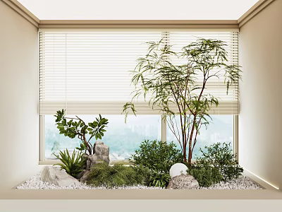 Indoor Garden Landscape with Window Sill Plants Bamboo and White Pebbles 3d model
