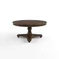 Round Dark Brown Solid Wood Coffee Table With Carved Decorative Base 3d model