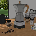 Modern Stovetop Coffee Maker as Essential Kitchen Appliance with Coffee Beans Cups and Accessories