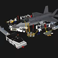 Fighter Jet With Ground Crew And Support Equipment 3d model