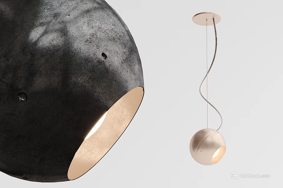 Two Modern Pendant Light Designs With Concrete Texture And Spiral Hanging Spherical Shape 3d model