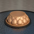 Golden Lotus Petal Shaped Sculpture In Circular Water Pool With Blue Sky And White Clouds