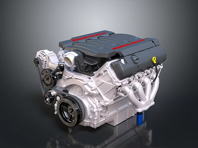 High Performance Automotive Engine Featuring Black Top Red Accents And Silver Mechanical Components 3d model