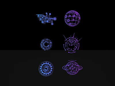 Intricate Abstract Geometric Mechanical Sculpture Carvings With Blue Purple Line Art 3d model