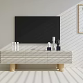 Modern TV Stand With Drawers Golden Legs Decorative Items Sunlight Shadows And Wall Art