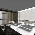 Modern Hotel Room With Twin Beds White Linens Wooden Accents And Seating Area