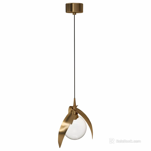 Modern Brass Pendant Light With Curved Metal Frame And Transparent Glass Globe Design 3d model 