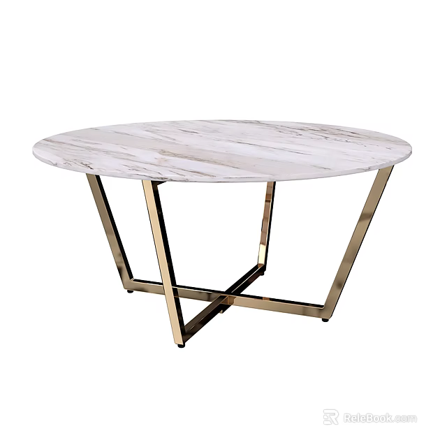 Modern Round Marble Table With Gold Metal Geometric Leg Structure 3d model
