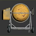 Yellow Concrete Mixer With Metal Stand And Wheels For Construction Projects 3d model