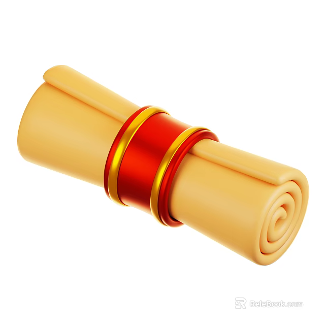 Elegant Rolled Beige Design Decorative Ornament Set With Red And Gold Bands 3d model 