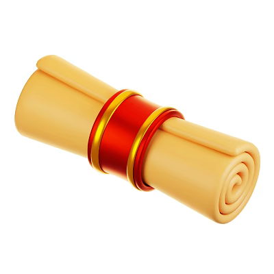 Elegant Rolled Beige Design Decorative Ornament Set With Red And Gold Bands 3d model