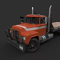 Orange Flatbed Truck With Cab Flatbed Trailer White Stripe And Exhaust Stacks