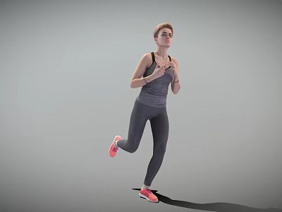 Active Woman Running In Gray Tank Top And Gray Leggings With Pink Sneakers 3d model