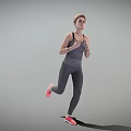 Active Woman Running In Gray Tank Top And Gray Leggings With Pink Sneakers