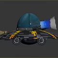 Futuristic UFO Model With Blue Dome Gray Base Yellow Stripes And Side Cylindrical Structures