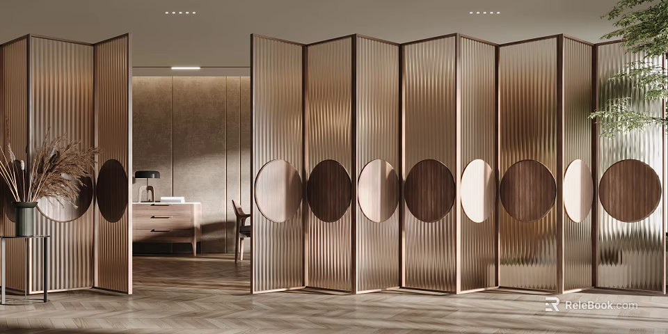 Elegant Modern Room Divider With Vertical Stripes And Circular Panels 3d model