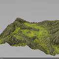 Detailed 3D Terrain Model with Rolling Mountain Ranges Green Vegetation and Yellow Valleys