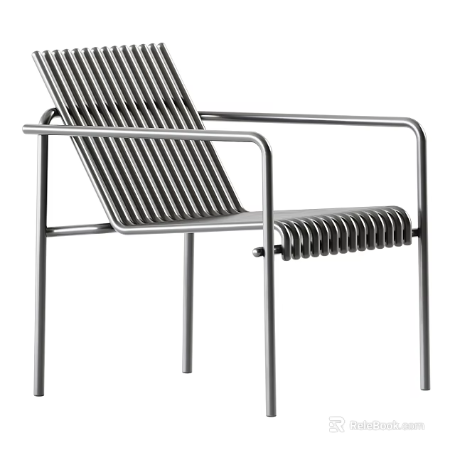 Modern Minimalist Dining Chair With Metal Frame Striped Backrest And Comfortable Seat 3d model 