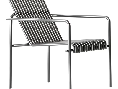 Modern Minimalist Dining Chair With Metal Frame Striped Backrest And Comfortable Seat 3d model