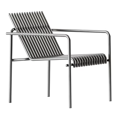 Modern Minimalist Dining Chair With Metal Frame Striped Backrest And Comfortable Seat 3d model
