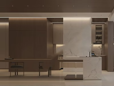 Modern Bar Area Interior Design With Marble Countertop Wooden Cabinetry And Ambient Lighting 3d model