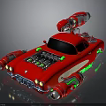 Futuristic Red Modified Car With Exposed Engine Side Exhaust Pipes And Top Device