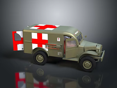 Vintage Military Green Ambulance With White Cross Markings And Red Door Design 3d model